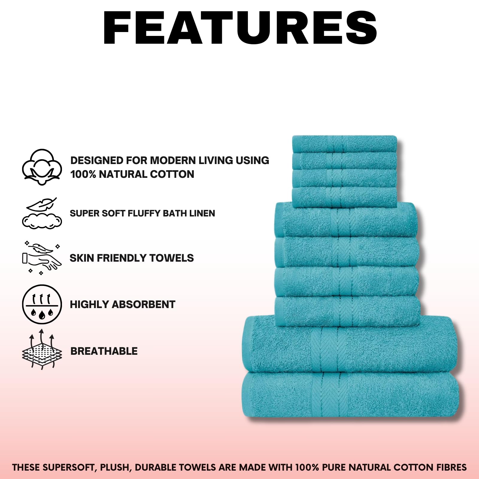 NFK 10 Piece Egyptian Cotton Towel Set