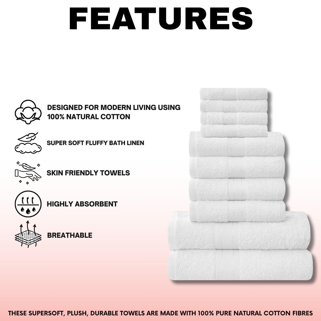 NFK 10 Piece Egyptian Cotton Towel Set