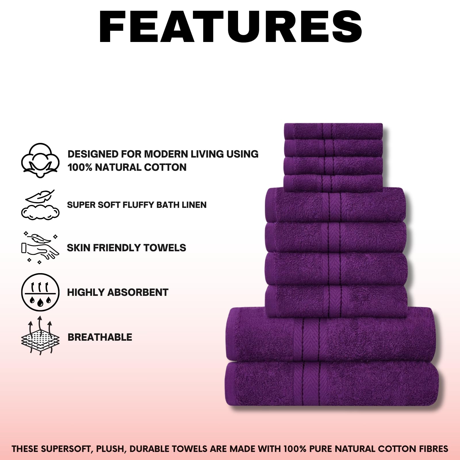 NFK 10 Piece Egyptian Cotton Towel Set