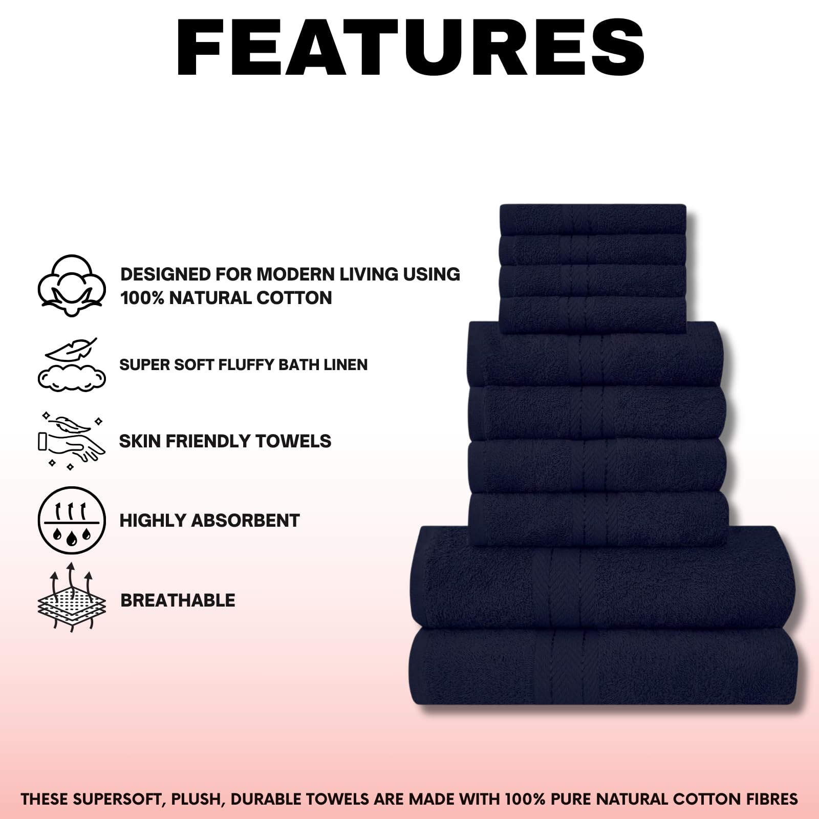 NFK 10 Piece Egyptian Cotton Towel Set