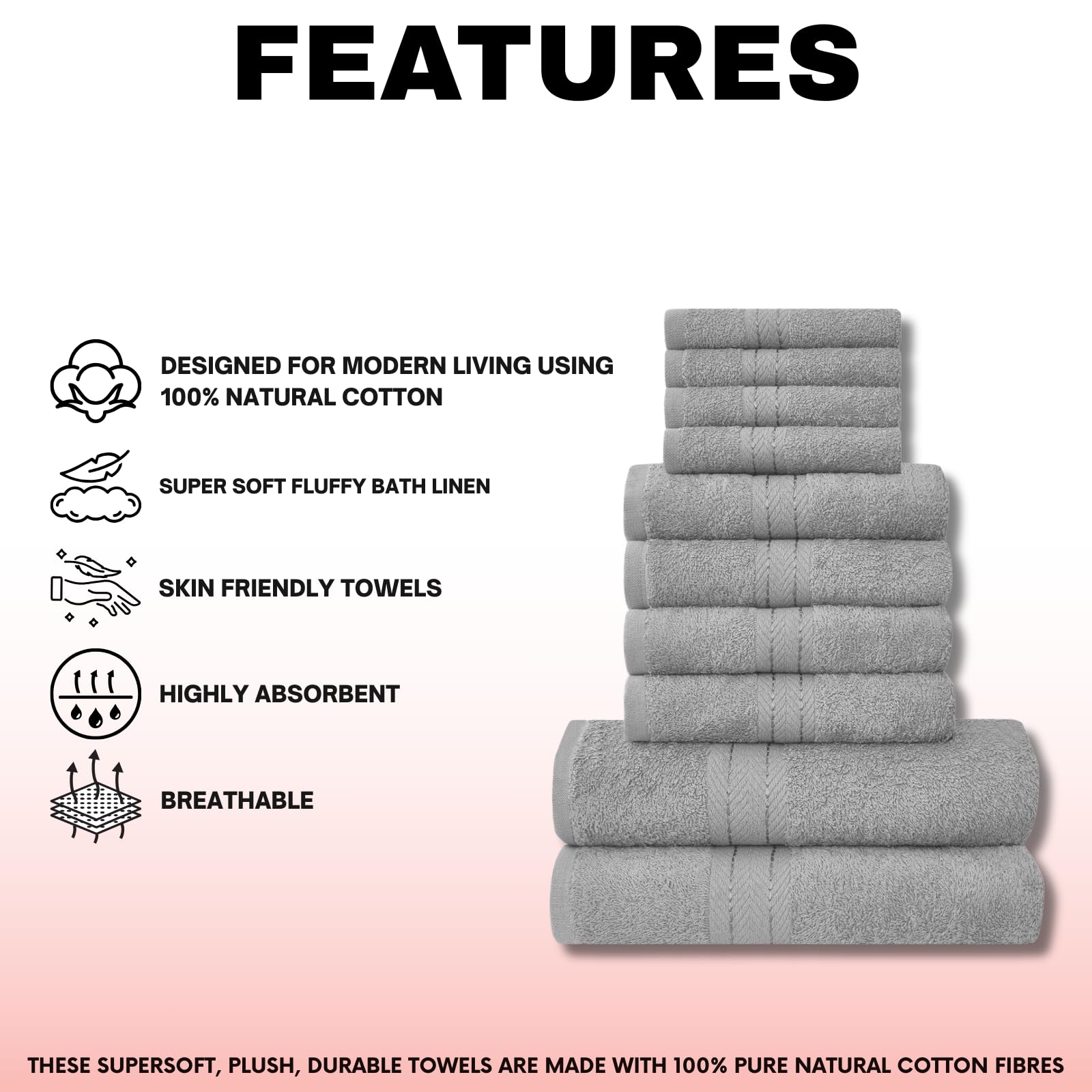 NFK 10 Piece Egyptian Cotton Towel Set