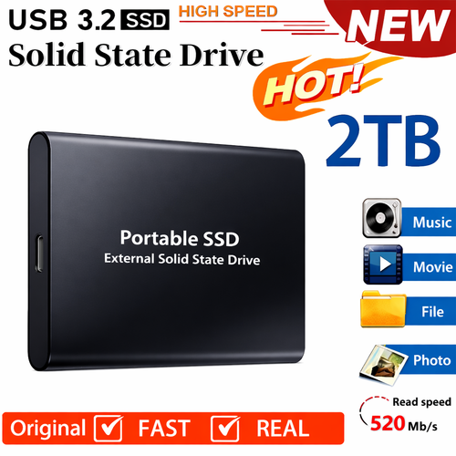 2TB External Hard Drive Mass Capacity Solid State Drive USB3.1 High Speed Transfer Storage Device for PC/Laptop/Mac