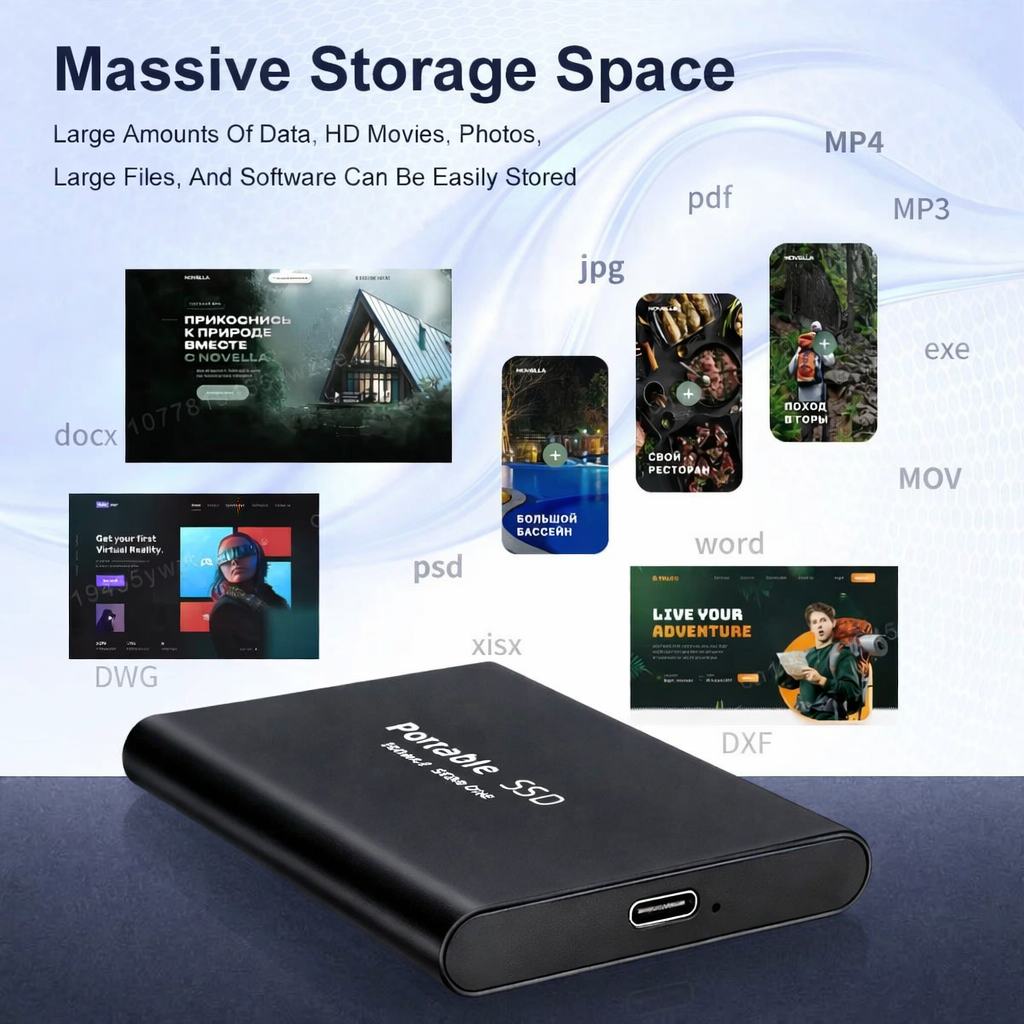 2TB External Hard Drive Mass Capacity Solid State Drive USB3.1 High Speed Transfer Storage Device for PC/Laptop/Mac