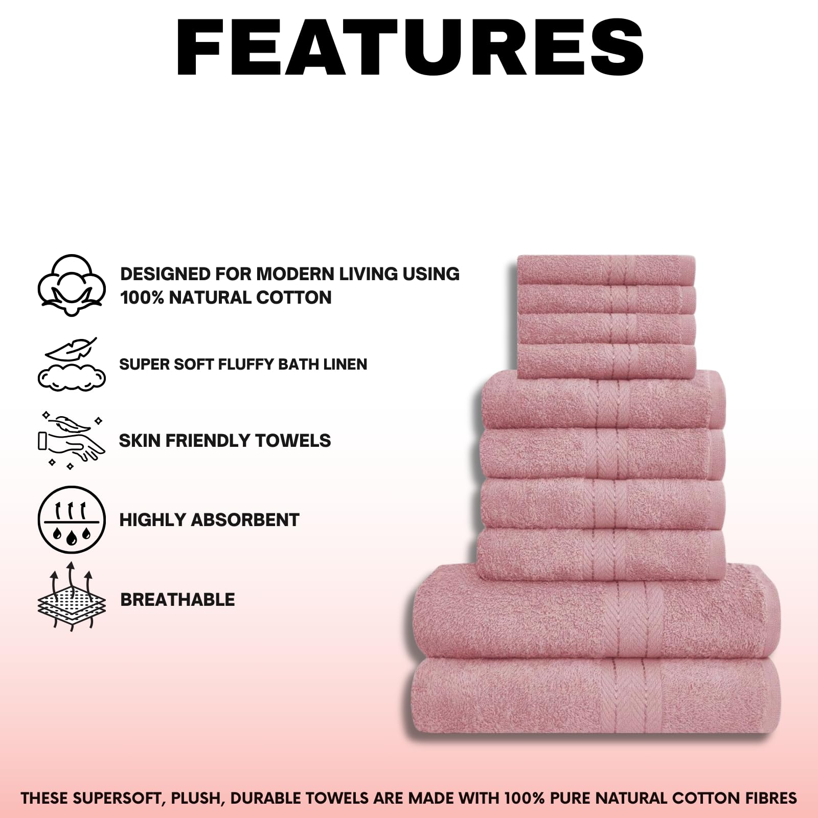 NFK 10 Piece Egyptian Cotton Towel Set