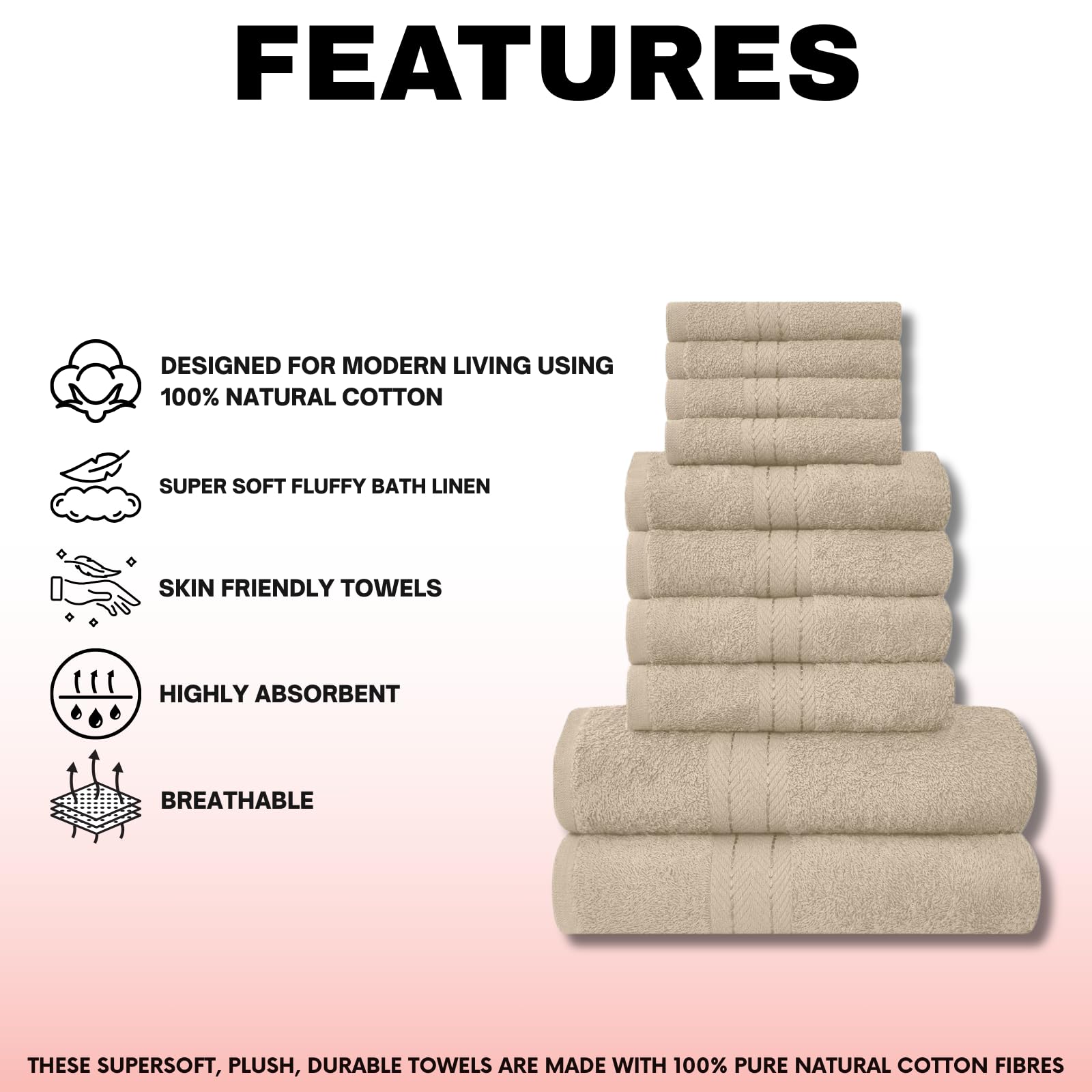 NFK 10 Piece Egyptian Cotton Towel Set
